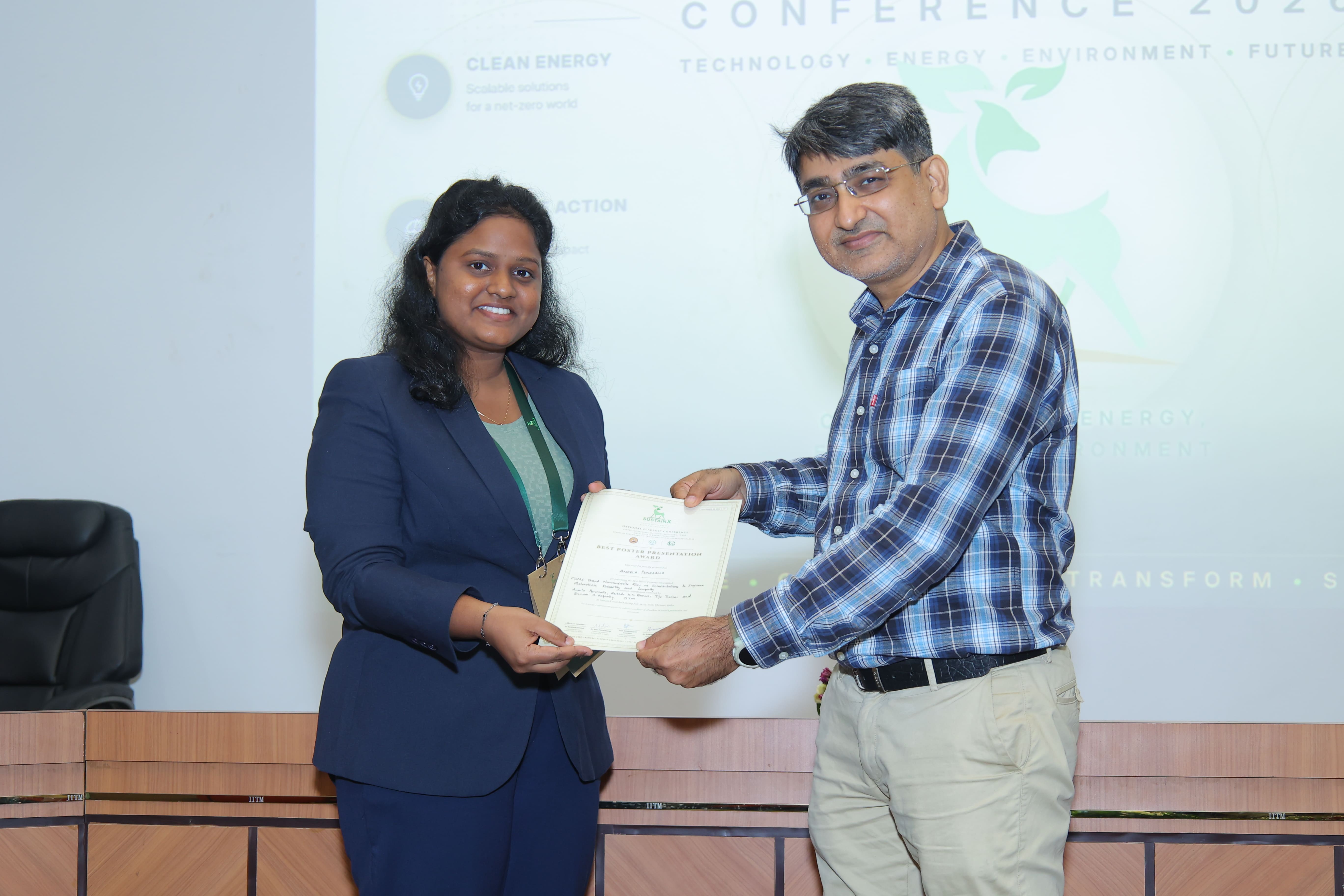 Best oral presentation award for Ms. Aneela Perumalla, PhD scholar
